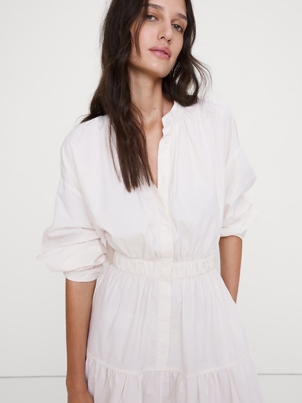 Banana Republic Cotton Poplin Midi Shirt Dress with Open Back